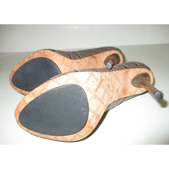 *L.A.M.B. Taupe Stiletto Leather Booties Peep Toe - 9M - Picture 8 of 8